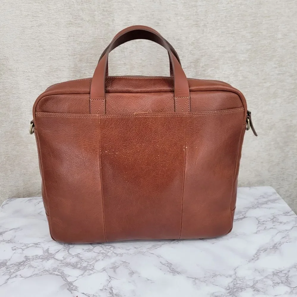 Fossil Leather Brief Workbag Cognac Breifcase Bag